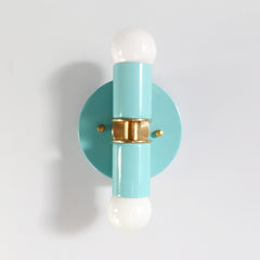 Pastel tiffany blue two light wall sconce for bathrooms, small spaces, hallways, etc.