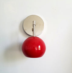 red eyeball shade wall sconce task lighting midcentury modern bright cherry red wall lighting
