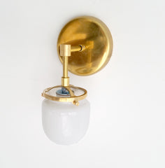 single brass bathroom sconce with glass Sazerac Stitches