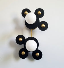 black and brass two light wall sconce ceiling flushmount lighting fixture modern art deco inspired  accent lighting