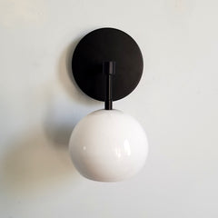 matte black and white modern wall sconce globe shade midcentury modern california decor bedside sconce bathroom vanity lighting