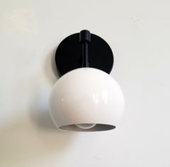 matte black and white modern wall sconce globe shade midcentury modern california decor bedside sconce bathroom vanity lighting