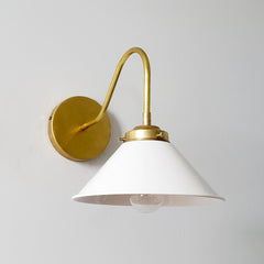 white and brass farmhouse open shelving sconce for kitchens and bathrooms