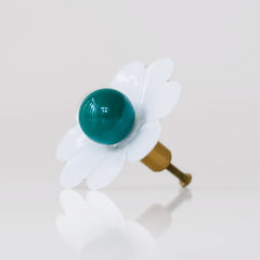 white and emerald green floral daisy drawer pull cabinet and furniture knob
