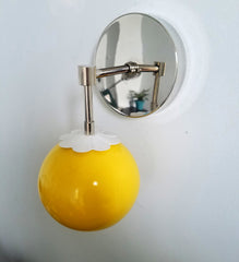 Yellow and chrome single daisy loa sconce midcentury modern feminine floral wall sconce lighting nursery and childrens bedroom decor colorful light fixture