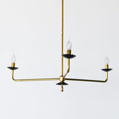 Black and Brass chandelier with scalloped bobeche details