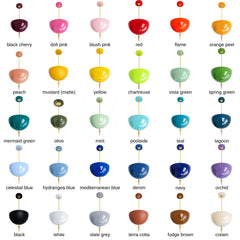 Meet the full Alexander Pendant lineup, 30 powder-coat colors from black cherry and flame to teal, orchid, and terra cotta. Each one pairs a glossy domed shade with a slim brass stem and a pointed brass finial, a clean mid-century silhouette that brings a hit of color and warm glow to a kitchen, bar, butler's pantry, entry, or breakfast nook. Whether you match your cabinetry or go bold against it, there's a shade for every colorful, collected home. Save this one for when you're choosing your color.