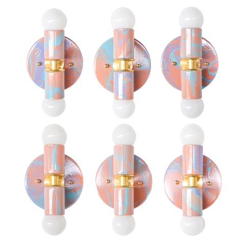 Peach, Lavender, & Light Blue Marbled Small Thalia Sconces