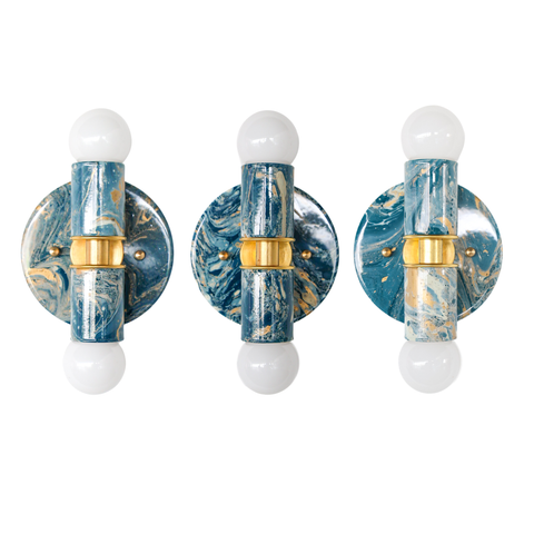 Lagoon, Cream, & Gold Marbled Small Thalia Sconces