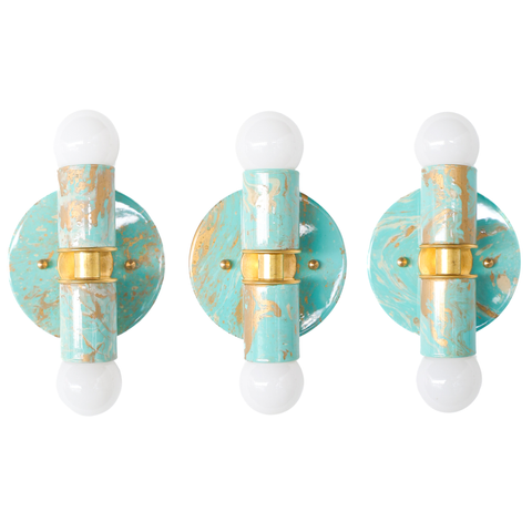 Poolside, Cream, & Gold Marbled Small Thalia Sconces