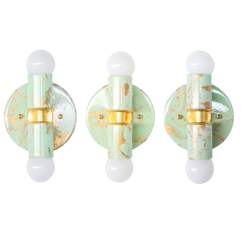 Mint, Cream, & Gold Marbled Small Thalia Sconces