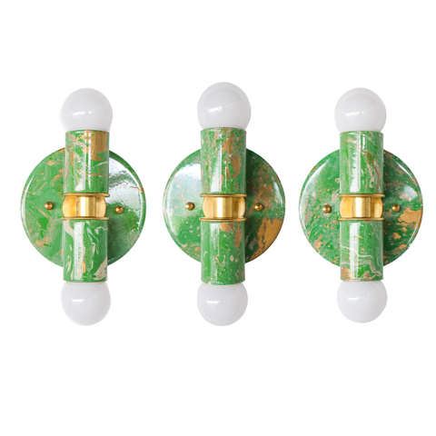 Spring Green, Cream, & Gold Marbled Small Thalia Sconces