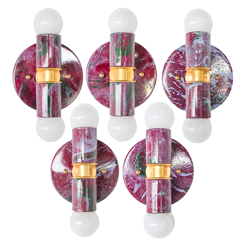 Black Cherry, Olive, & Lilac Marbled Thalia Sconces