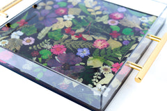 Black Tray with Purple & Red Flowers