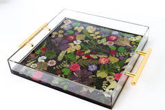 Black Tray with Purple & Red Flowers