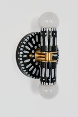 Handpainted black and white patterned wall sconce inspired by Greece & Portugal.  Maximalist style wall sconce that has a natural element because each one is hand-painted.  The painted thalia is a perfect small sconce that doubles as a statement light fixture because of the bold design.  Great for bathrooms, hallways, and more.   