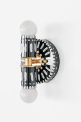 Handpainted black and white patterned wall sconce inspired by Greece & Portugal.  Maximalist style wall sconce that has a natural element because each one is hand-painted.  The painted thalia is a perfect small sconce that doubles as a statement light fixture because of the bold design.  Great for bathrooms, hallways, and more.   