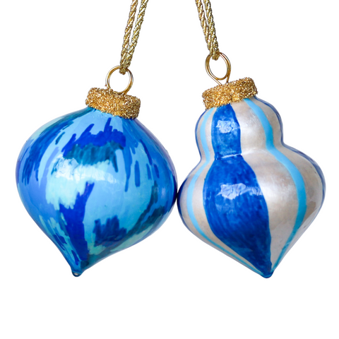 Blue Painted Ornaments Set