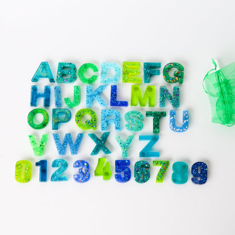 Blue, Teal, & Green Glitter Mix Letters