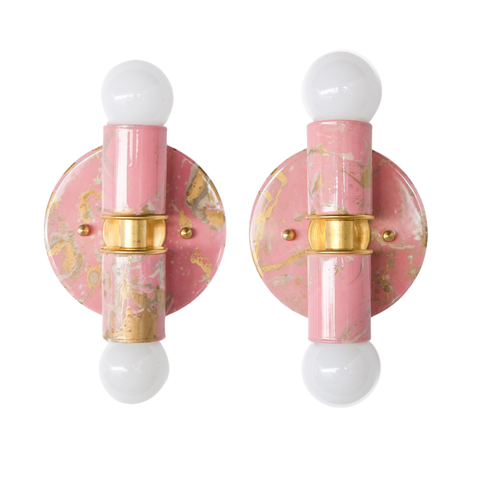 Blush Pink, Cream, & Gold Marbled Small Thalia Sconces