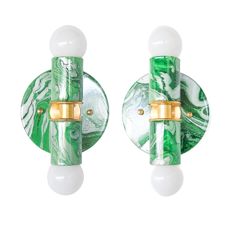 Vista Green, Dark Green, & Silver Marbled Thalia Sconces