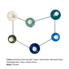 Cream, Vista Green, Mermaid Green, Hydrangea Blue, Navy, & Olive Green Capricorn sconce with chrome
