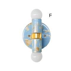 Single Celestial, Cream, and Gold hand-marbled Small Thalia Sconce photographed on a clean white background to show the glossy blue and gold patterning. Because each fixture is marbled by hand, every piece has its own variation, making it a special choice for colorful bathrooms, soft blue powder rooms, kids bath lighting, cottage decor, and playful traditional homes.