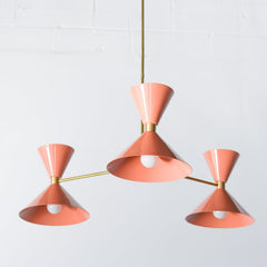 Peach & Brass MId century modern chandelier light fixture 
