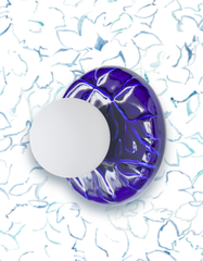 Close-up product photo of the Lierre sconce in high-gloss cobalt blue glazed ceramic, featuring raised vine-and-leaf texture around a frosted white globe diffuser, styled against pale blue floral line-art wallpaper for a bold, sculptural, modern statement wall light by Sazerac Stitches.