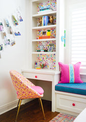 Colorful office space with vibrant pops of color.  Traditional style decor great for kids spaces
