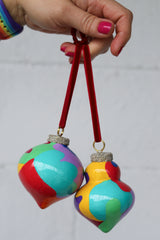 Colorblocked Swirl Painted Ornaments Set