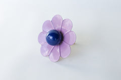 pastel purple and navy floral retro drawer pull by sazerac stitches.  Customizations available on this colorful furniture and cabinet drawer pull.  Gives a 60s and 70s retro style drawer pull kitchen knob in a fun and colorful options.  