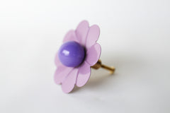 pastel mauve and purple daisy drawer pull.  Floral cabinet or furniture knob