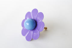 pastel purple and light blue floral retro drawer pull by sazerac stitches.  Customizations available on this colorful furniture and cabinet drawer pull.  Gives a 60s and 70s retro style drawer pull kitchen knob in a fun and colorful options.  