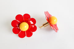 Red and yellow floral daisy drawer pull knob for mid century modern style decor