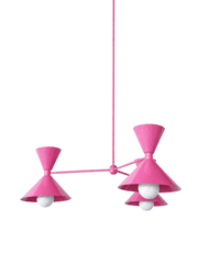 Mid Century Modern All bright pink glamorous and bright chandelier  with cones. Eclectic and Maximalist, kid friendly bright and colorful chandelier
