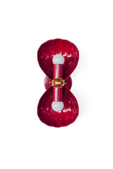 Double Coquille wall sconce in glossy Black Cherry, a deep wine-red finish that reads like lacquered candy. Two sculptural scallop shells frame the bulbs and create a symmetrical, Art Deco silhouette, with warm brass details at the center for a hint of vintage glamour. Shot straight-on against a clean white background, this image is ideal for searches like shell sconce, scallop shell wall light, coastal glam lighting, boutique hotel bathroom sconce, statement powder room lighting, and colorful brass wall sc