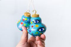 Evil Eye & Polka Dot Painted Ornaments Set