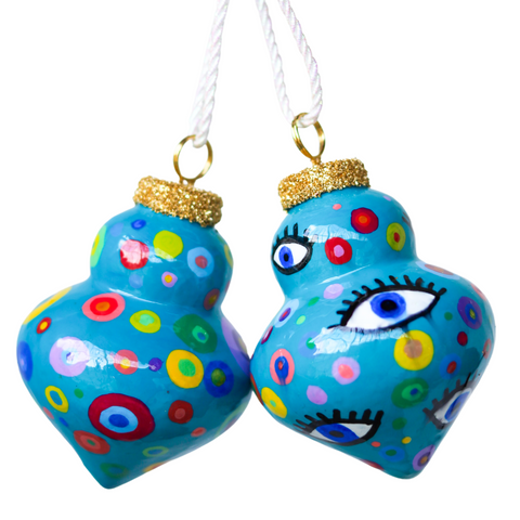 Evil Eye & Polka Dot Painted Ornaments Set