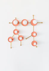 A unique Gemini constellation sconce in peach and brass, designed for spaces that need personality, color, and a little celestial magic. The fixture combines soft peach discs, brass hardware, and white globe bulbs in a graphic star-map layout inspired by the Gemini zodiac sign. It fits right into quirky interior design, pastel kids’ spaces, eclectic art-filled homes, dopamine decor, modern nurseries, and statement powder rooms where a regular wall light would feel too boring.