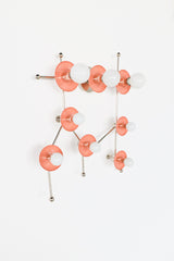 The Gemini One in chrome and peach is a playful celestial wall sconce inspired by the Gemini star constellation. Soft peach discs paired with polished chrome arms and white globe bulbs give this fixture a fresh, modern look with a whimsical edge. It works beautifully in colorful interiors, kids’ rooms, nurseries, playrooms, powder rooms, and eclectic homes where lighting doubles as art. This is a statement piece for zodiac lovers, maximalists, and anyone drawn to creative, sculptural lighting.