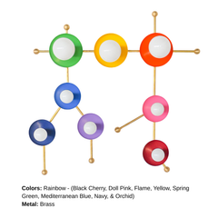 The Rainbow Gemini One in brass is a colorful constellation-inspired wall sconce that turns the Gemini zodiac sign into functional art. Bright rainbow discs in green, yellow, red, pink, purple, and blue are connected by warm brass arms, creating a playful celestial silhouette with major personality. This statement wall light is perfect for maximalist interiors, kids’ rooms, playrooms, nurseries, colorful bathrooms, eclectic homes, and spaces designed by art-loving interior designers who want lighting that f