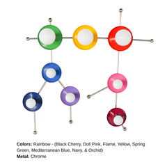The Rainbow Gemini One in chrome is a colorful constellation wall sconce that brings a fresh, playful edge to the Gemini zodiac motif. Rainbow discs in bright saturated colors are paired with sleek chrome hardware, giving the piece a cooler, more modern feel than the brass version. This unique wall light is ideal for kids’ rooms, playrooms, eclectic interiors, colorful bathrooms, creative studios, and maximalist homes where statement lighting doubles as sculptural wall art.