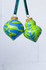 Neon Green & Blue Painted Ornaments Set