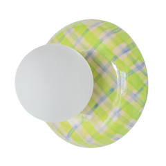 Watercolor Chartreuse + Blue Plaid Globe Sconce - One of One