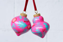 Hot Pink & Pastel Green Painted Ornaments Set