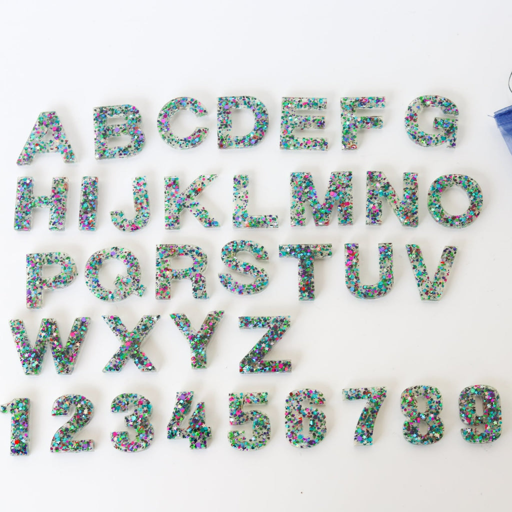 Jewel Tone & Green Glitter Letters