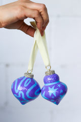 Lavender & Light Blue Painted Ornaments Set