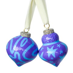 Lavender & Light Blue Painted Ornaments Set