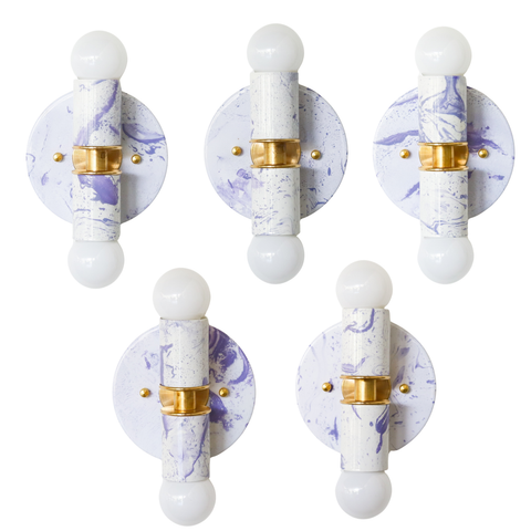 White & Lavender Marbled Small Thalia Sconces